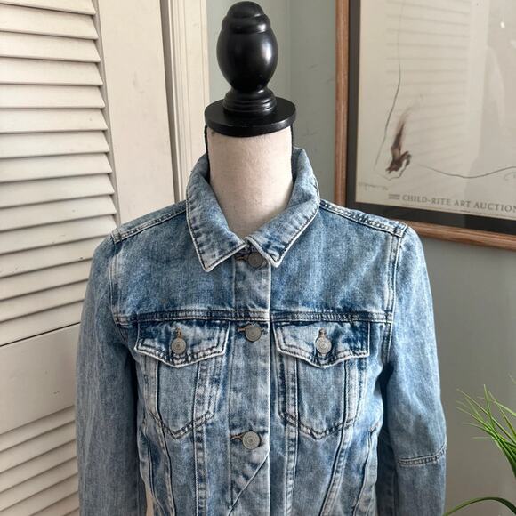 Free People Jean Jacket Womens XS Blue Light Acid Wash Trucker Grunge - Picture 3 of 11